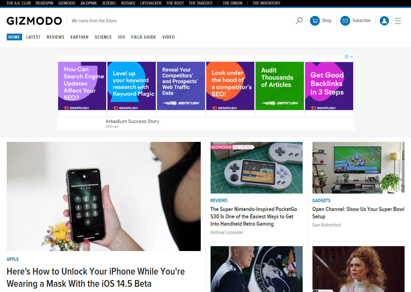Gizmodo Website Homepage