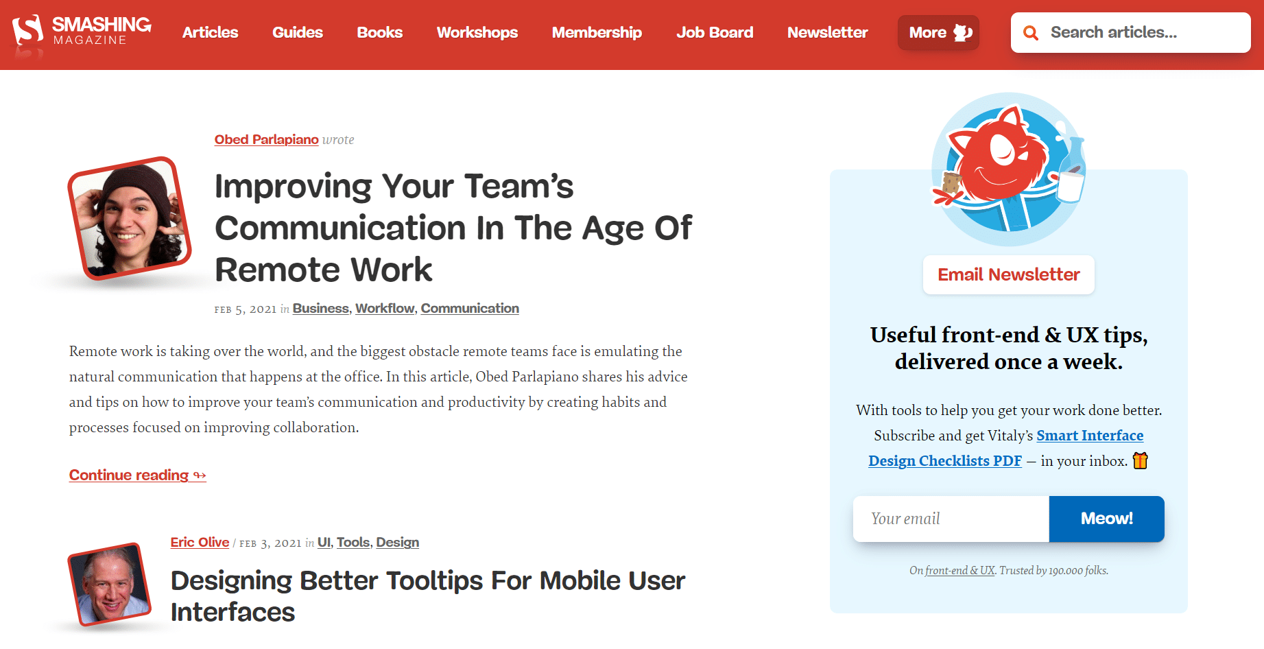 Smashing Magazine Website Homepage