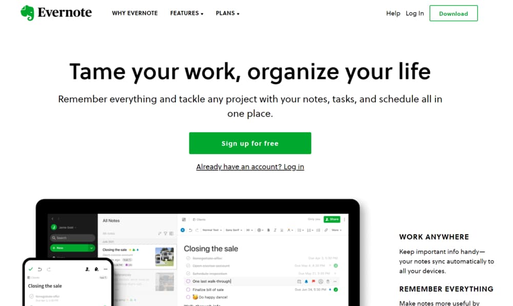 Evernote Homepage