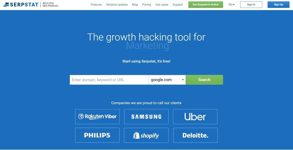 Serpstat SEO Tool Homepage