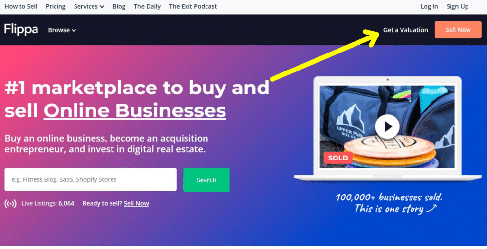 Flippa Get a Valuation Link