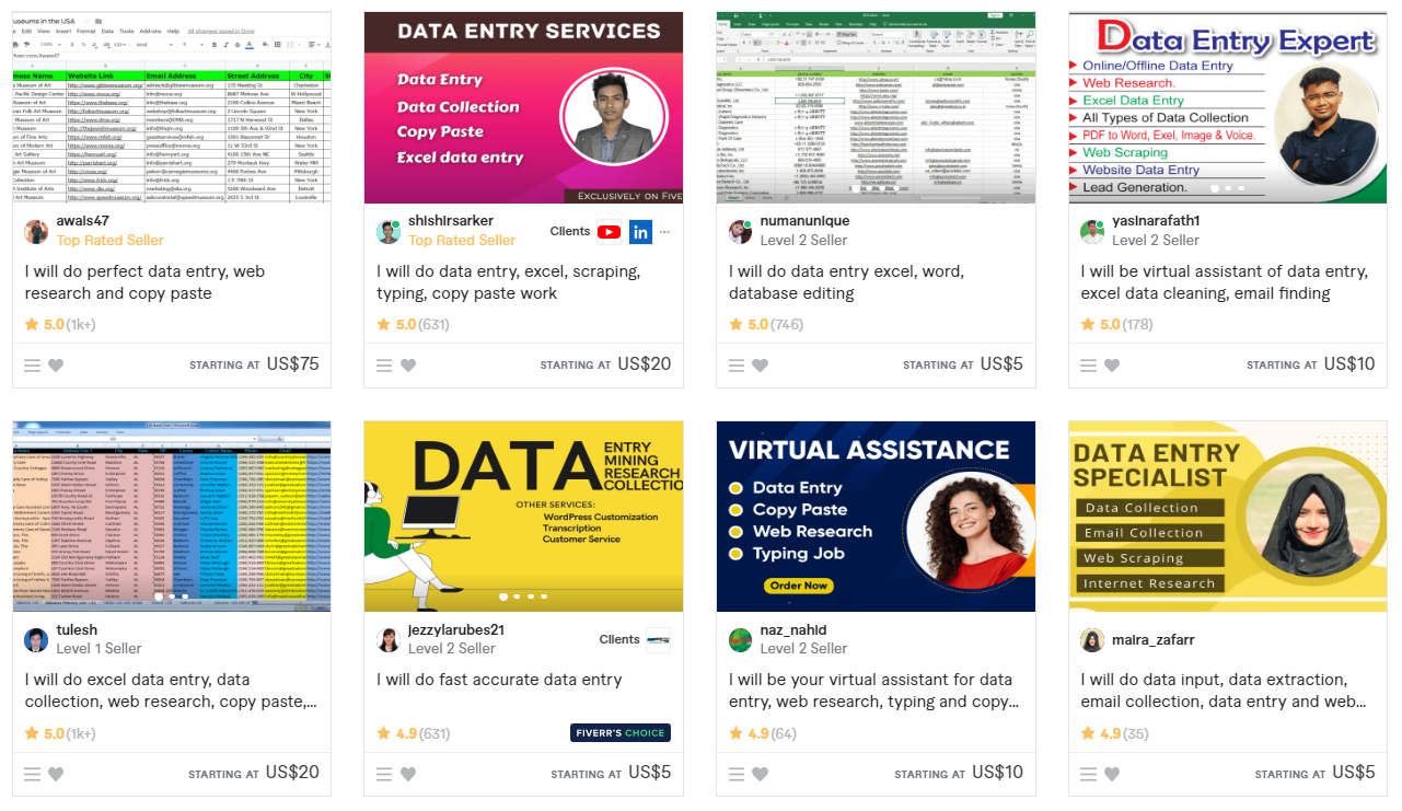 Data entry jobs on Fiverr