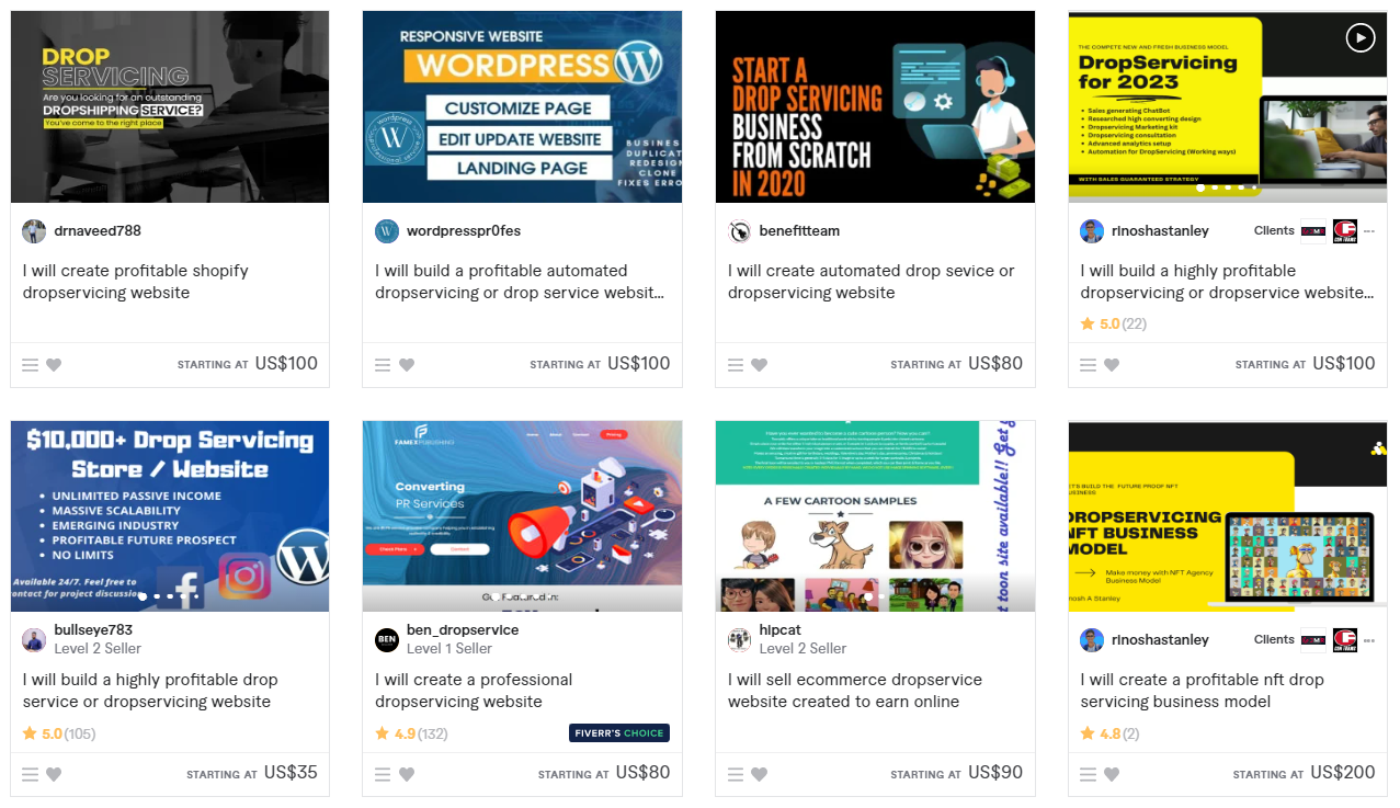 Dropservicing jobs on Fiverr