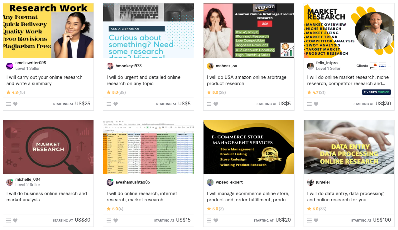 Online research services on Fiverr