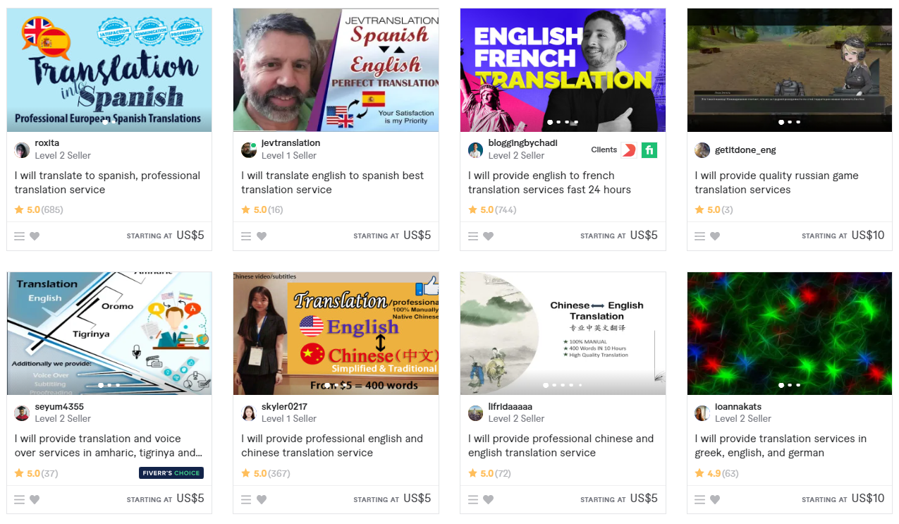 Translation services on Fiverr