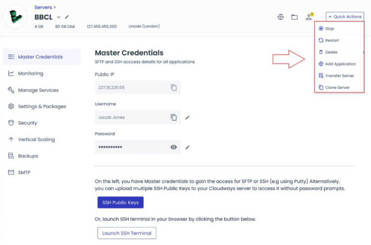 cloudways quick actions
