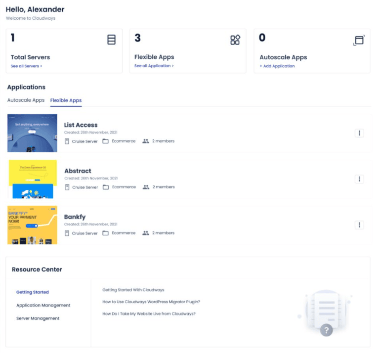cloudways servers and applications overview