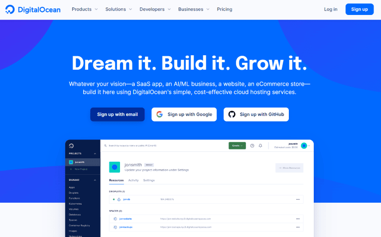 digitalocean homepage