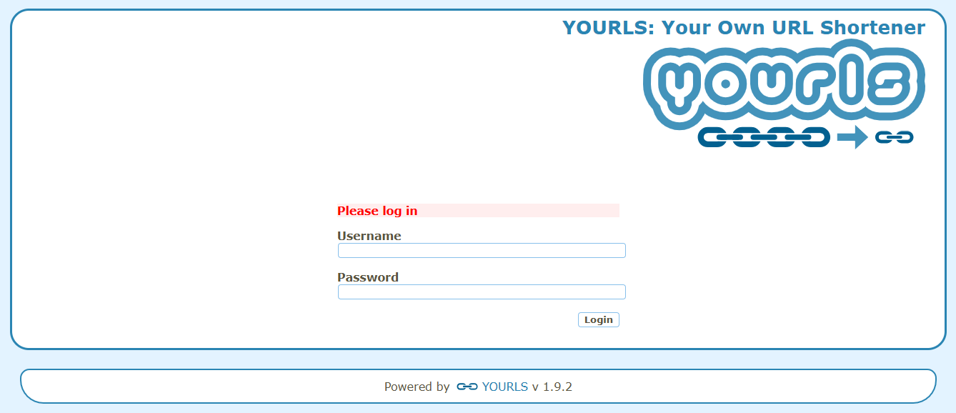 Yourls login page